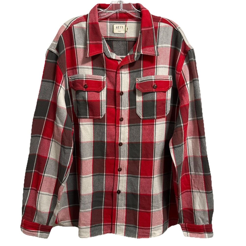 AE77 American Eagle XL Shirt Premium Cotton Flannel Red Gray Men's Unisex NWT